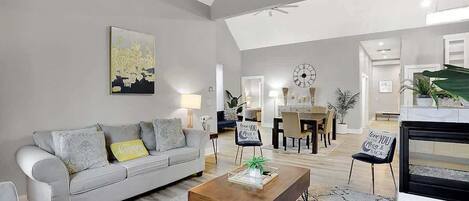 TV, fireplace, offices