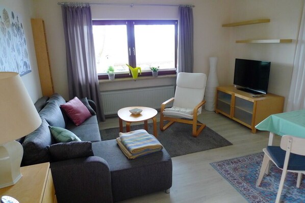 Fernseher, Musikbibliothek, Stereoanlage