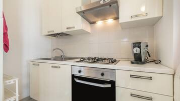 Fridge, oven, stovetop, coffee/tea maker