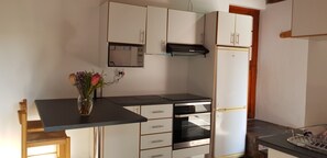 Fridge, microwave, oven, electric kettle