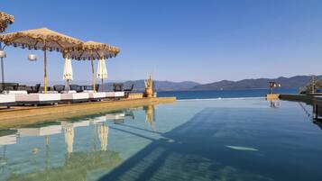 Seasonal outdoor pool, open 10:30 AM to 7:30 PM, pool umbrellas