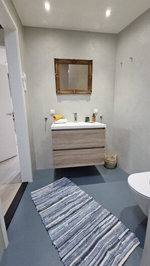 Ducha, secador de pelo, toallas y jabón