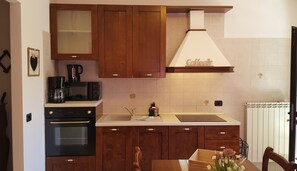 Fridge, microwave, oven, coffee/tea maker