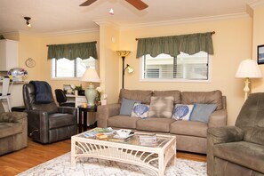 TV, fireplace, DVD player, books