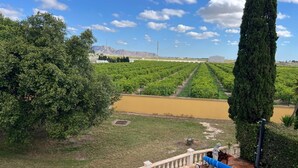 A pool with a view of a vineyard and mountains in the background. - Stunning Villa with Private Heated Pool & Terrace JAC3 (Torre-Pacheco)
