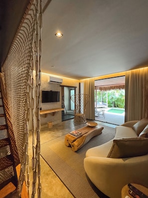 Luxury Room, Private Pool | Living area | 32-inch Smart TV with cable channels