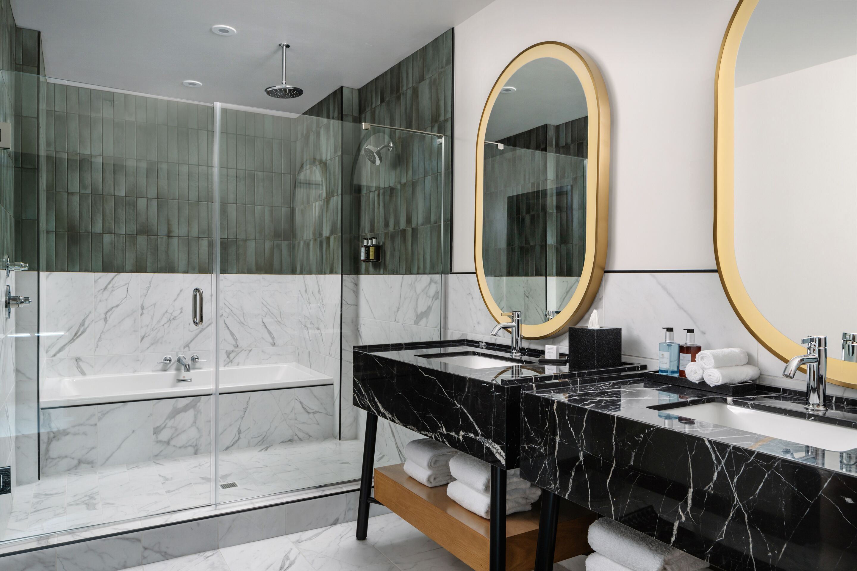 suite (origin) | bathroom | designer toiletries, hair dryer, towels, soap