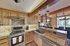 Fridge, microwave, oven, stovetop - Custom, luxe condo with panoramic lake/mountain views & fireplaces (Incline Village)