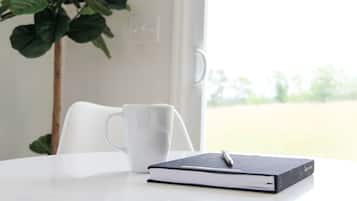 2 bedrooms, desk, iron/ironing board, travel crib