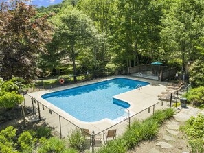 Outdoor pool, a heated pool - Woodsong at Wolf Laurel Resort - newly renovated cabin (Mars Hill)