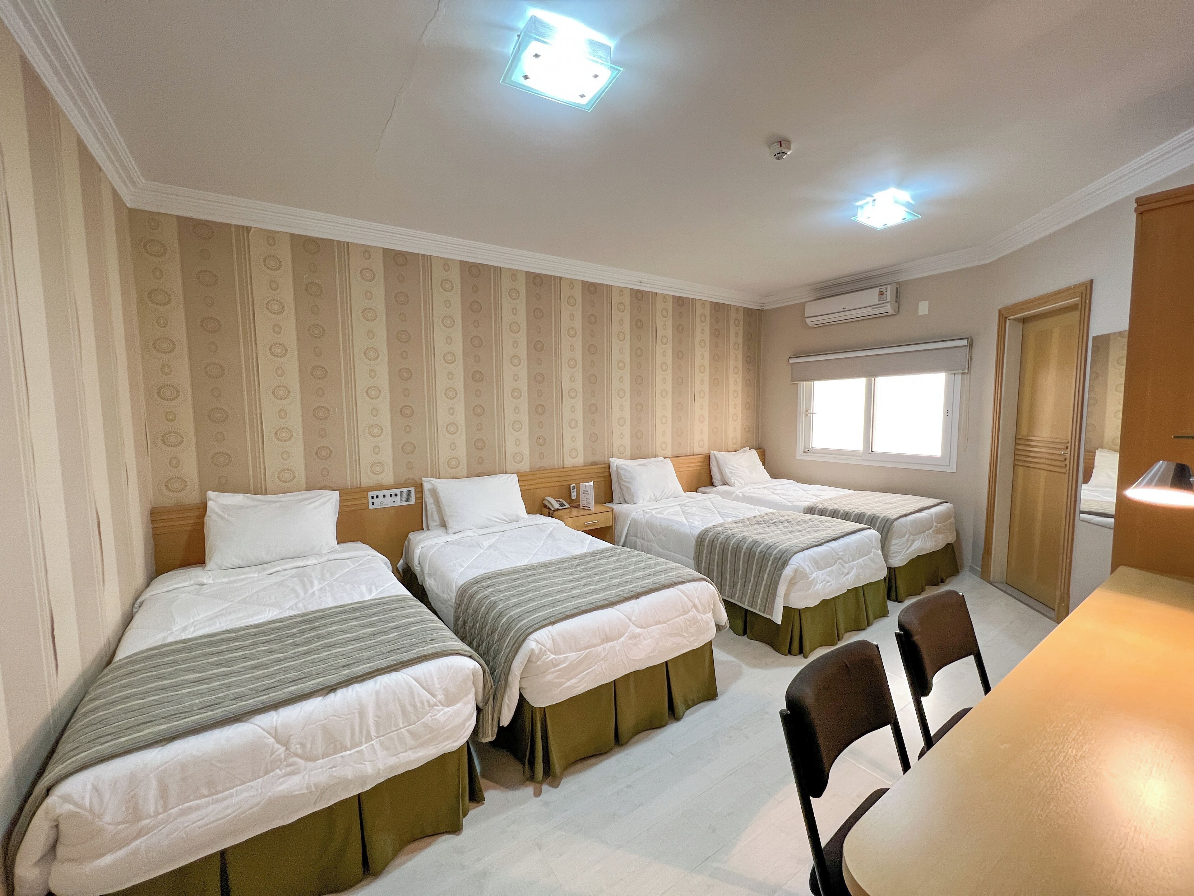 Minibar, desk, laptop workspace, blackout curtains