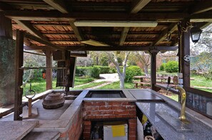 Fridge, oven, stovetop, cookware/dishes/utensils