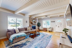 Televisión, chimenea y reproductor de DVD 