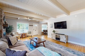 Televisión, chimenea y reproductor de DVD 