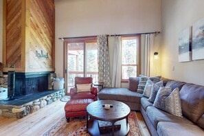 TV, fireplace, DVD player, foosball