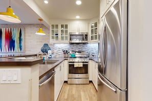Fridge, microwave, oven, dishwasher