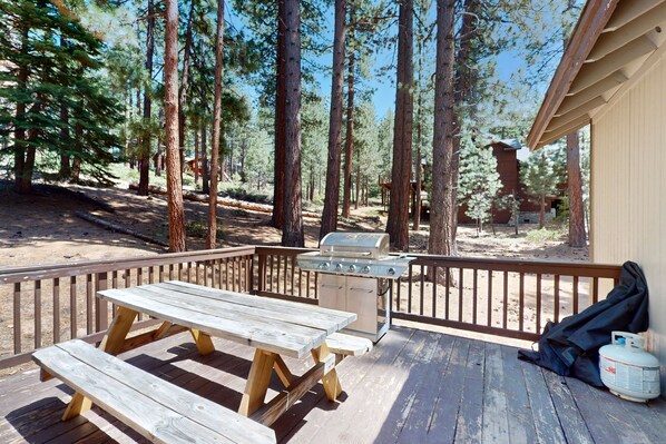 Outdoor dining - Professionally decorated mountain retreat with private hot tub & home theater (South Lake Tahoe)