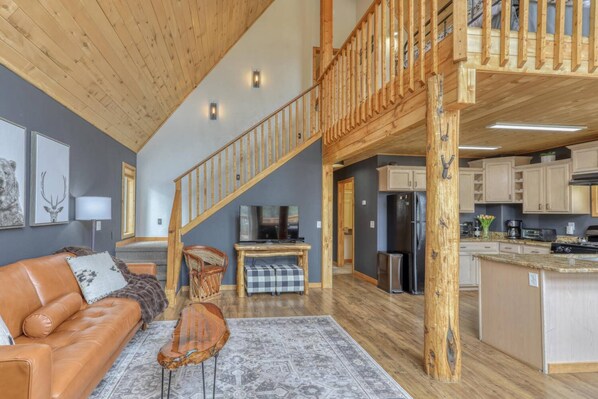 Smart TV, fireplace, foosball