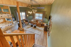 Smart TV, fireplace, foosball