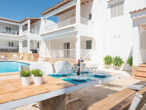 Outdoor dining - New Apartment DOR, Pool, Wifi, Ac, Bbq, Cala Dor (Cala D'or (Santanyí))