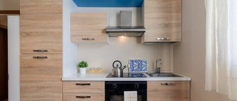 Fridge, oven, cookware/dishes/utensils