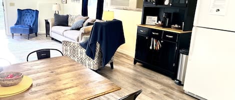 TV, fireplace, books