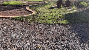 A landscaped garden with gravel paths, grass, and large rocks. - Three Thymes Inn (Pretoria)