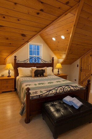 4 bedrooms, desk, iron/ironing board, travel cot