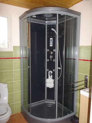 Shower, soap, toilet paper