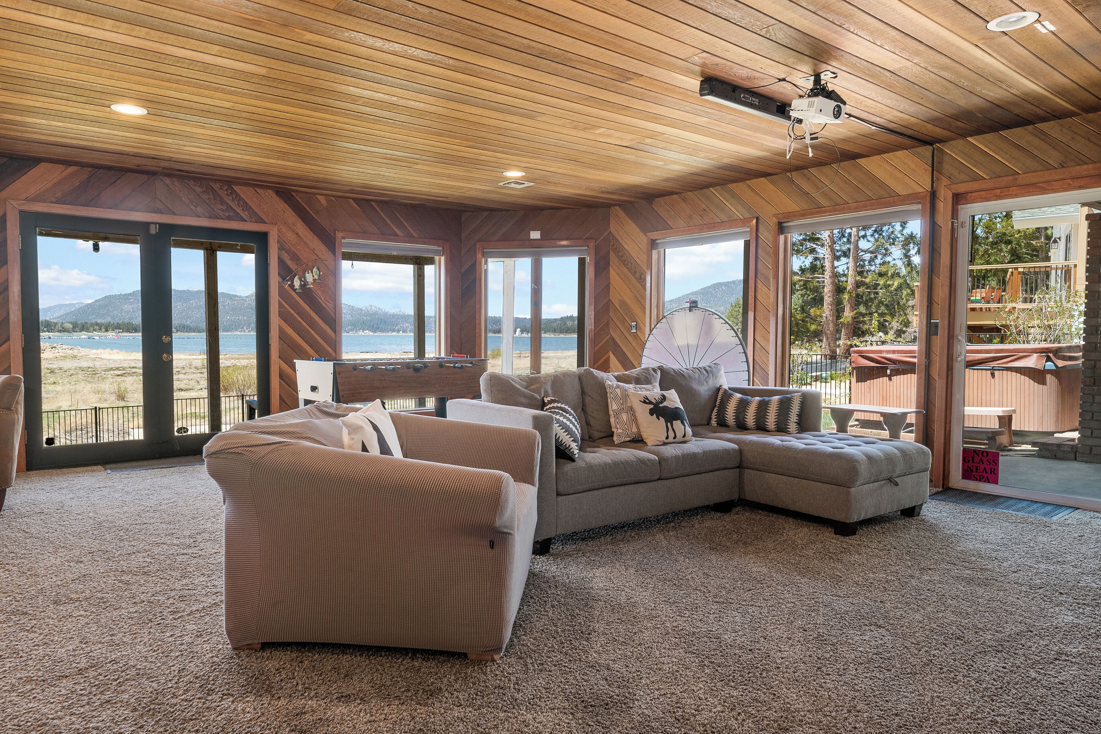 TV, fireplace, foosball, table tennis