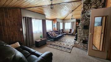 Smart TV, chimenea y libros