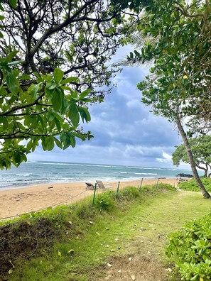 Nær stranden og strandhåndklær