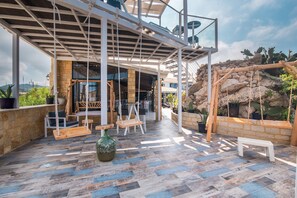 Terrace/patio - Holiday Studio 'Mirage Arillas Studio Type C16' next to Beach with Balcony, Shared Pool & Wi-Fi (corfu)