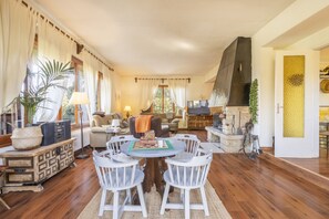 Televisor, llar de foc, reproductor de DVD i estèreo