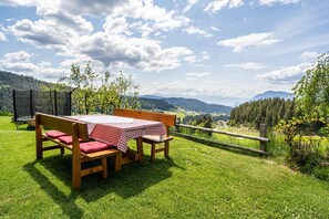 Outdoor dining - Holiday Apartment "Rotsteinhof Abendrot" with Balcony & Wi-Fi (Vöran)