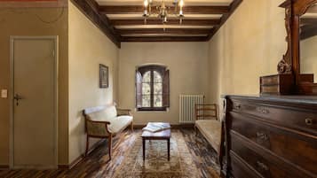 Een televisie, een open haard en een tafeltennistafel