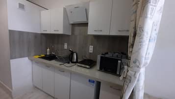 Fridge, microwave, oven, electric kettle