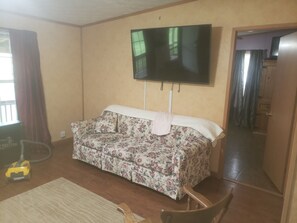 Smart-TV, Kamin, DVD-Player, Bücher