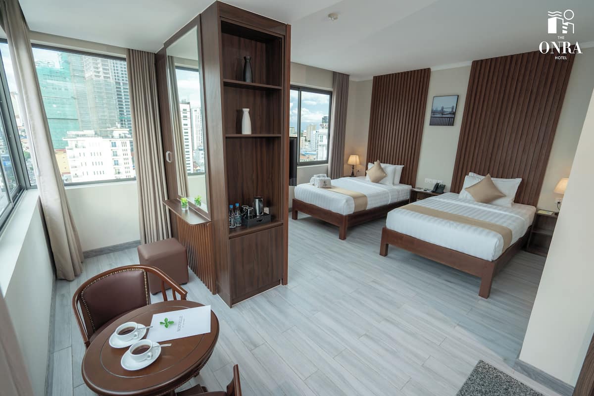 Premium bedding, desk, soundproofing, iron/ironing board