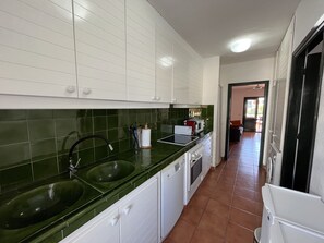 Fridge, microwave, oven, dishwasher