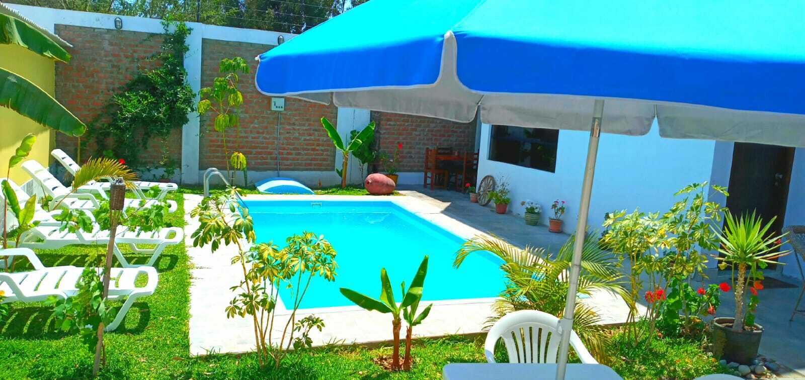 house with garden and pool overlooking the dunes.