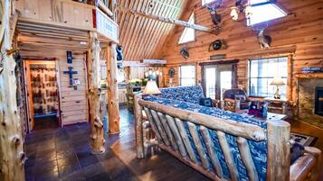 Televisión, chimenea y reproductor de DVD