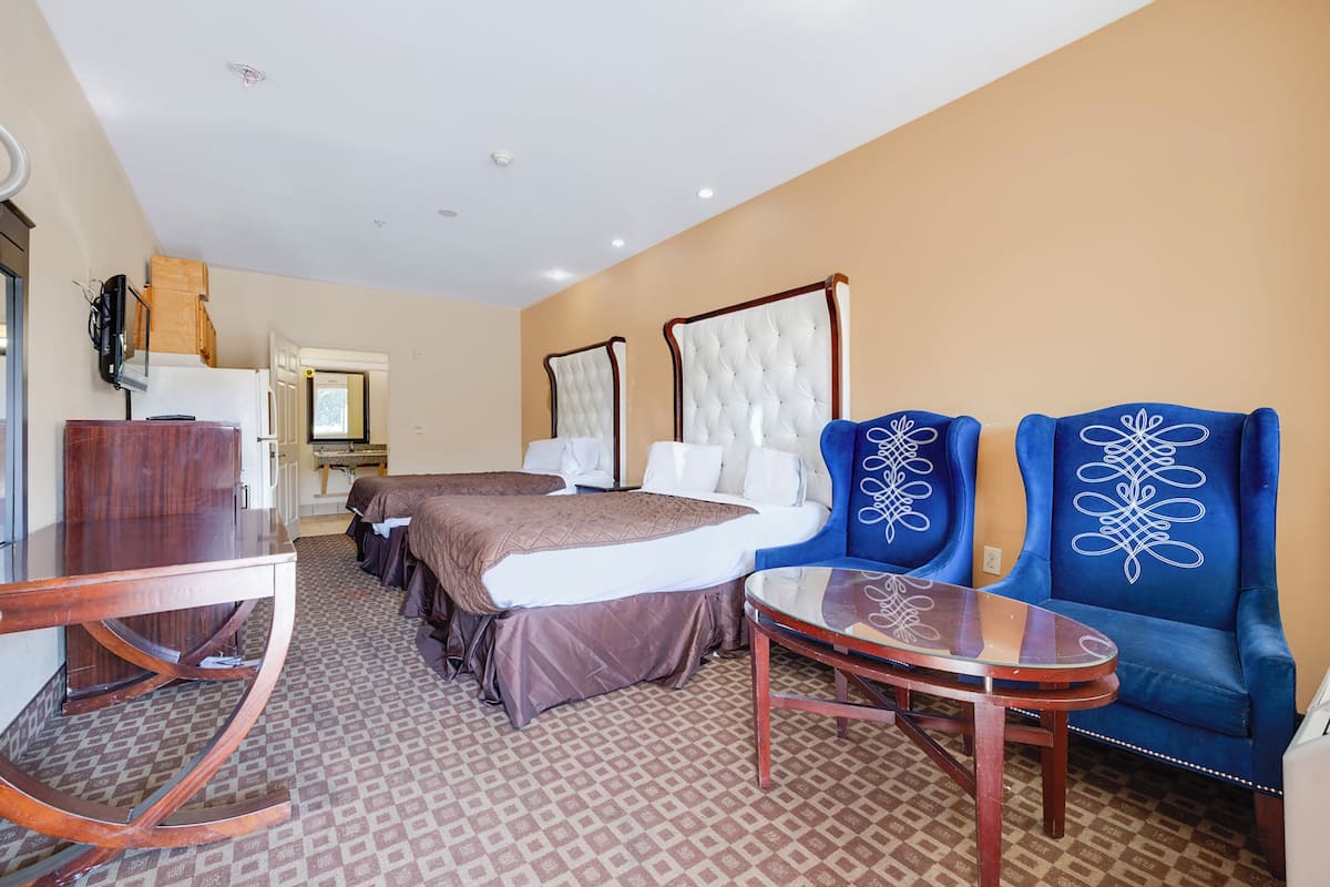 2 Queen Beds Accessible with Kitchenette | Pillowtop beds, desk, iron/ironing board, free WiFi