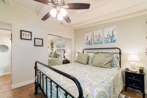 1 bedroom, desk, iron/ironing board, travel crib