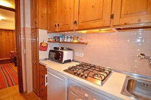 Fridge, stovetop, cookware/dishes/utensils