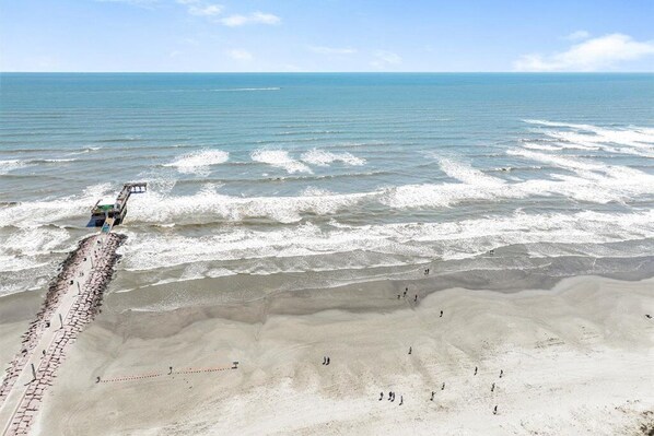 On the beach, beach towels - Beachfront Breeze! Front Row/Heated Pool/Unobstructed Ocean Views! (Galveston)