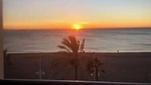 A sunset over the ocean with a view of the beach and palm trees. - MALAGA BEACHFRONT PARADISE (Malaga)