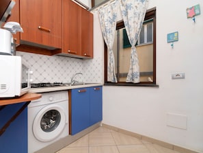 Fridge, microwave, toaster, high chair