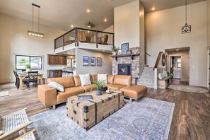 TV, fireplace, video games, foosball