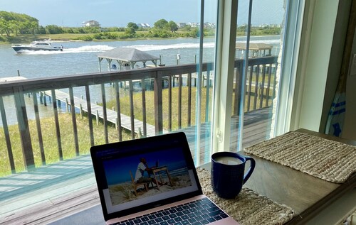 Waterfront Home w/ Dock, Kayaks, Firepit, & Game Room. Near North Topsail Beach!